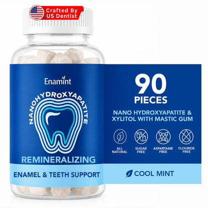 Nano Hydroxyapatite Remineralizing Gum with Xylitol & Mastic Gum – Supports Enamel Repair & Teeth Health – Sugar Free, Fluoride Free, Aspartame Free – Cool Mint, 90 Pieces