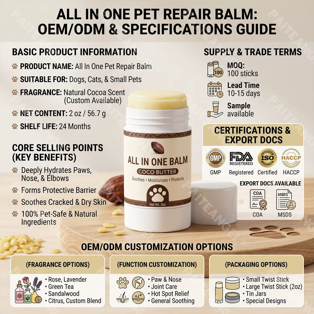 All in One Dog Snout Balm Shea & Coco Butter Repair Cream Daily Grooming Lick-Safe Moisturizer 2Oz Private Label