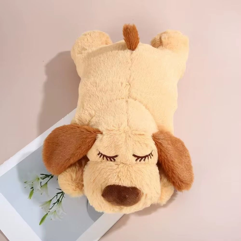 Sleep Aid Dog Heartbeat Toy Anxiety Relief Stuffed Animal Lying Dog Fidget Toy Soft Behavioral Training Puppy Plush Doll