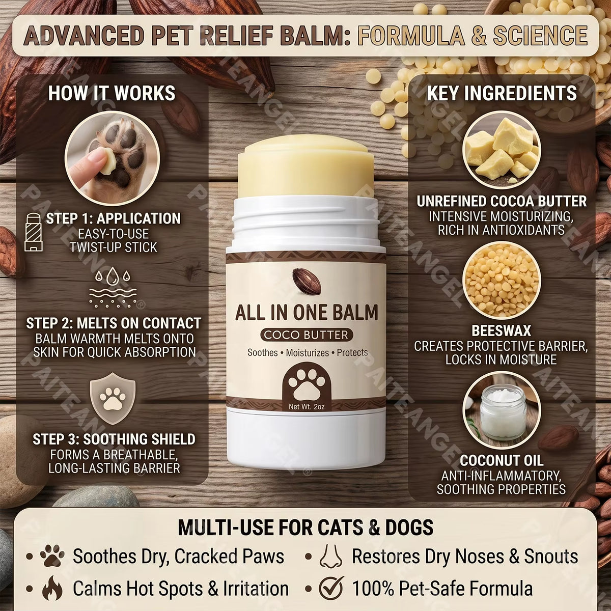 All in One Dog Snout Balm Shea & Coco Butter Repair Cream Daily Grooming Lick-Safe Moisturizer 2Oz Private Label
