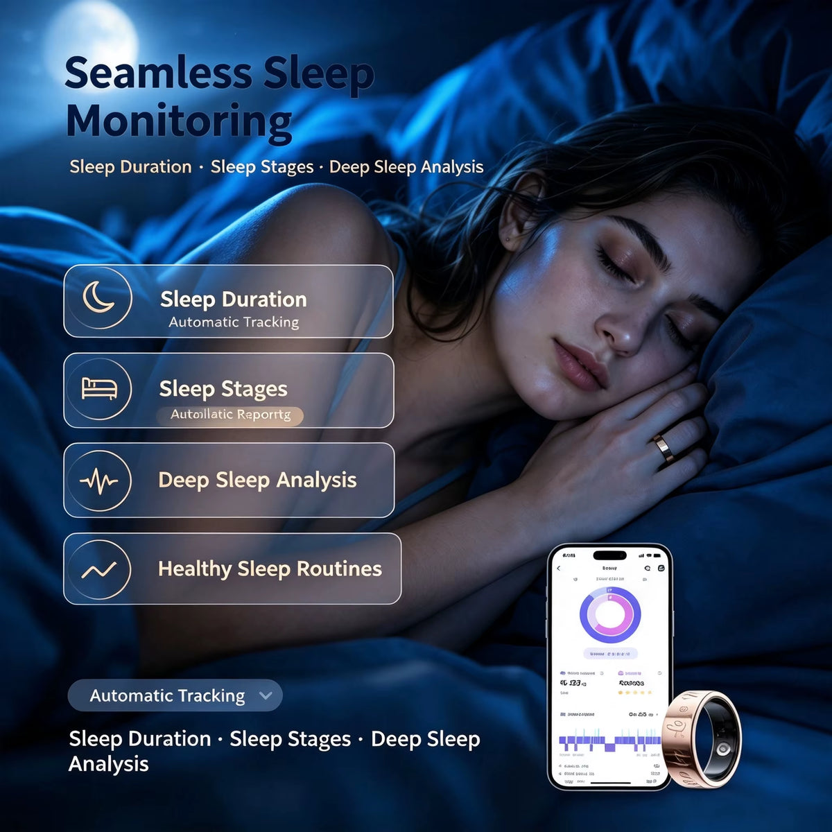 Oem Odm Slim Metal Ip68 Waterproof Sdk Android Ios Ai Sleep Fitness Blood Pressure Monitor Counter Health Tracker Smart Ring