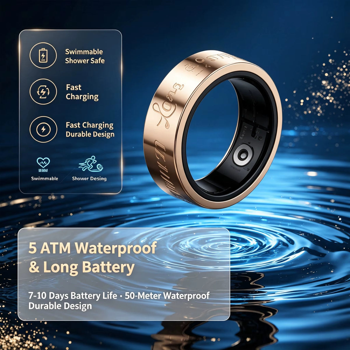 Oem Odm Slim Metal Ip68 Waterproof Sdk Android Ios Ai Sleep Fitness Blood Pressure Monitor Counter Health Tracker Smart Ring