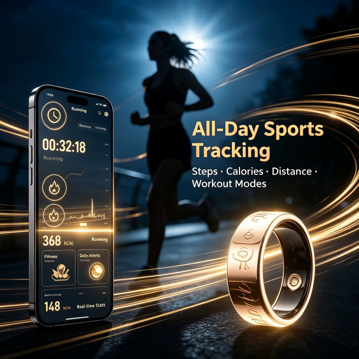 Oem Odm Slim Metal Ip68 Waterproof Sdk Android Ios Ai Sleep Fitness Blood Pressure Monitor Counter Health Tracker Smart Ring