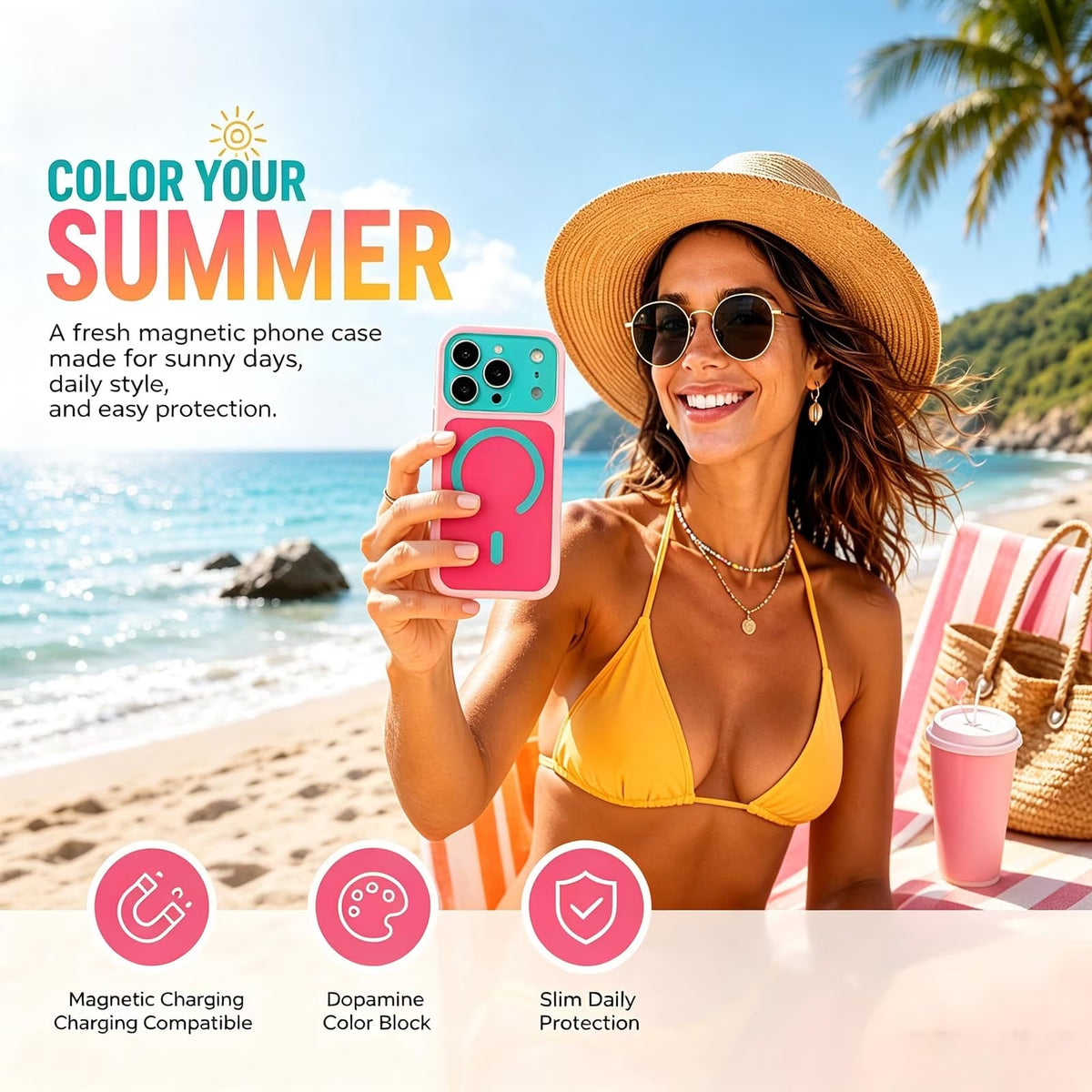 Dopamine Color Block Case,For Iphone 17 Pro Max, Hard Shell,Color Block Design, Hard Shell, Shockproof, Magnetic Compatible, Vibrant Colors, Slim Fit