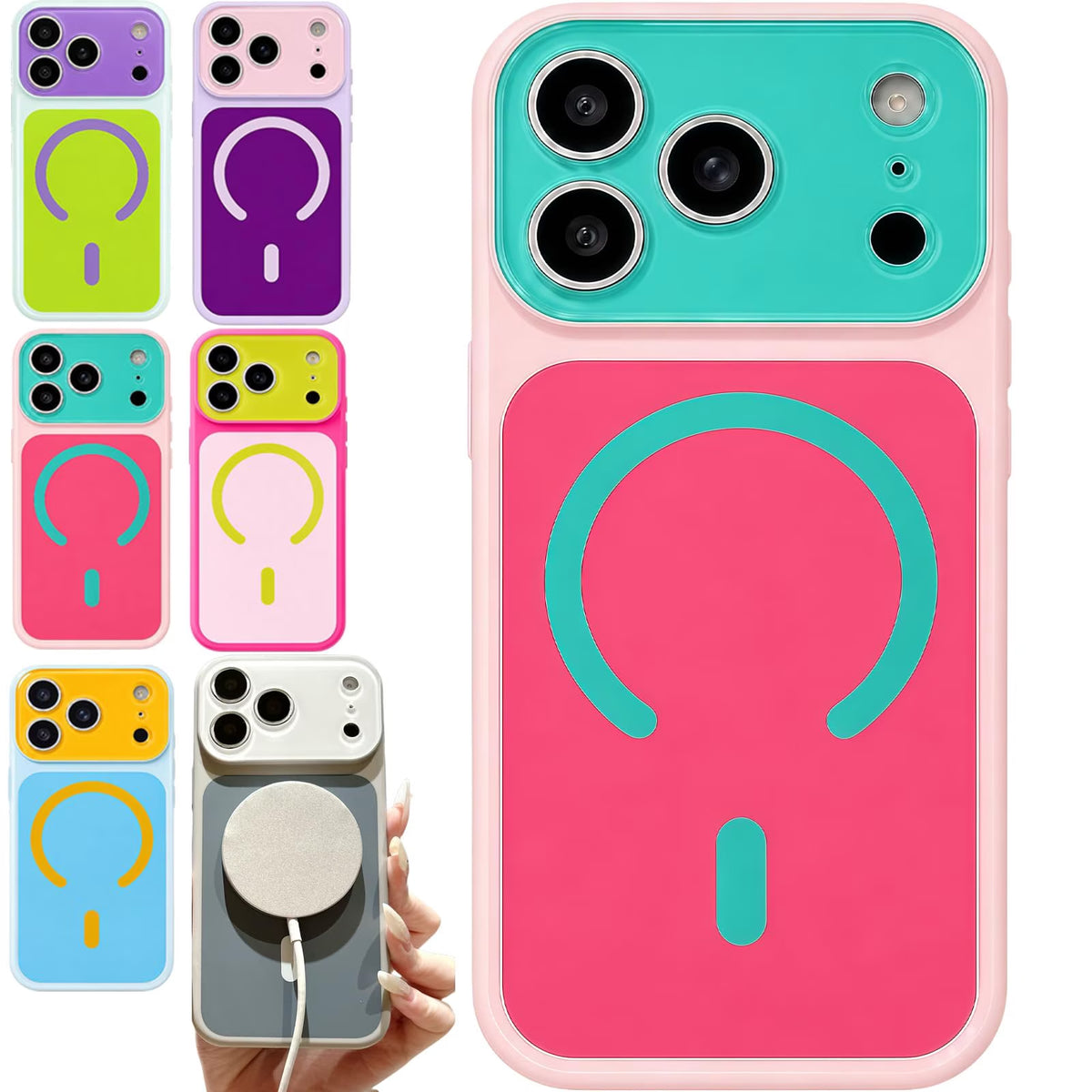 Dopamine Color Block Case,For Iphone 17 Pro Max, Hard Shell,Color Block Design, Hard Shell, Shockproof, Magnetic Compatible, Vibrant Colors, Slim Fit
