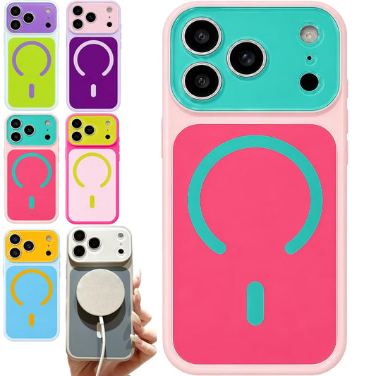 Dopamine Color Block Case,For Iphone 17 Pro Max, Hard Shell,Color Block Design, Hard Shell, Shockproof, Magnetic Compatible, Vibrant Colors, Slim Fit