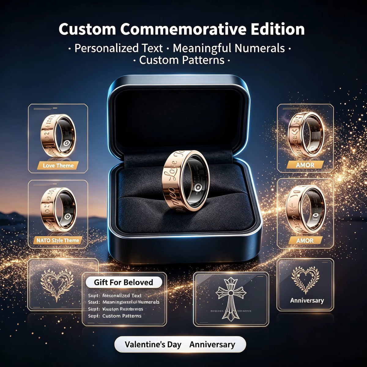 Oem Odm Slim Metal Ip68 Waterproof Sdk Android Ios Ai Sleep Fitness Blood Pressure Monitor Counter Health Tracker Smart Ring