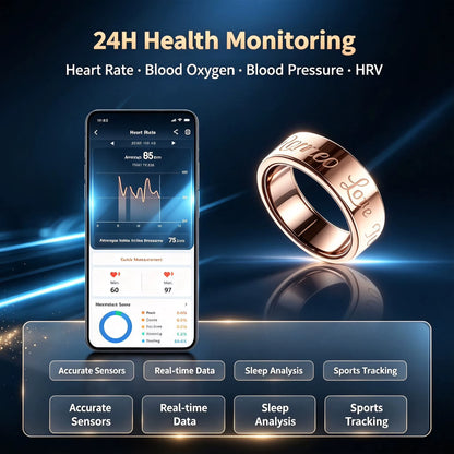 Oem Odm Slim Metal Ip68 Waterproof Sdk Android Ios Ai Sleep Fitness Blood Pressure Monitor Counter Health Tracker Smart Ring